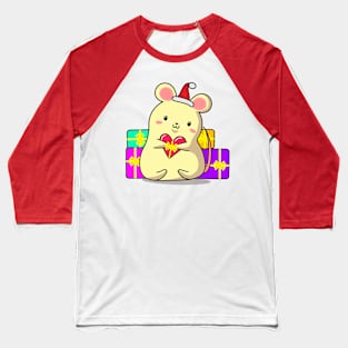 Christmas mouse in red hat with gifts Baseball T-Shirt